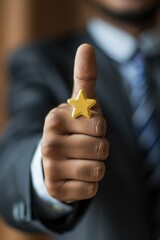 Poster - A businessman or executive pointing to a star, possibly indicating success or achievement