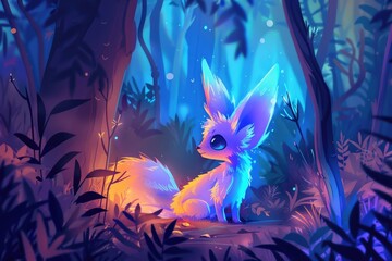 Poster - A small furry animal sits in the middle of a dense forest, surrounded by trees and foliage