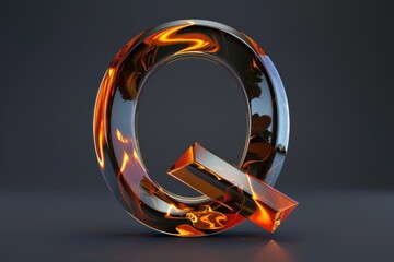 Poster - A burning flame surrounds the letter Q in a dark grey background