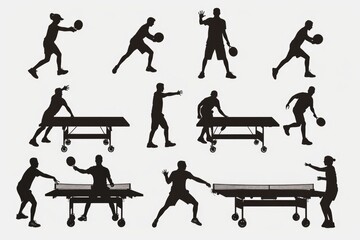 Poster - Group of men engaged in a game of table tennis, focusing on their shots and enjoying the competition
