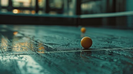 Poster - A ping pong table with three oranges placed on it, ready for play or decoration