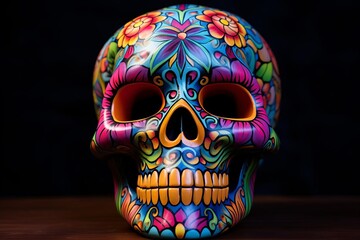 Another colorful sugar skull with intricate designs,