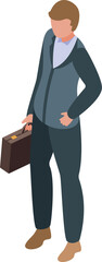 Poster - Isometric businessman carrying briefcase in a modern. Stylish attire standing as a professional executive manager in a corporate office