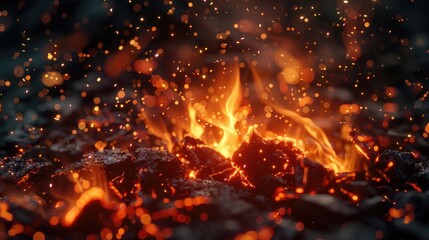 Poster - A close-up view of a fiery spark, ideal for uses such as illustrating heat, flames, or warmth