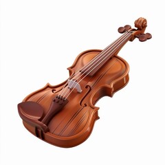 3D cartoon violin, rich brown wood, elegant design, isolated on white background, perfect for classical music promotions.