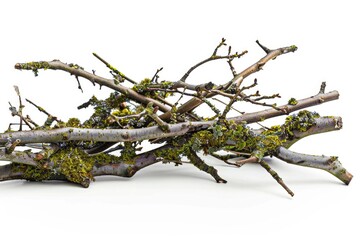 Poster - A natural scene with a pile of branches covered in moss