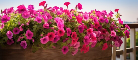 Wall Mural - colorful petunia flowers in summer garden Balcony decoration flower. Creative banner. Copyspace image