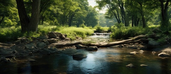 Poster - Gently flowing stream in the countryside. Creative banner. Copyspace image