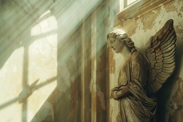 Poster - A beautiful sculpture of an angel mounted on a wall