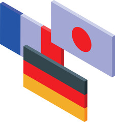 Poster - Modern abstract isometric geometric composition with bold overlapping shapes and vibrant colors, creating a threedimensional illustration