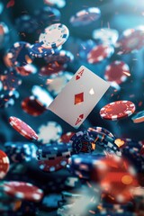 Poster - Pile of casino chips and playing cards on a table