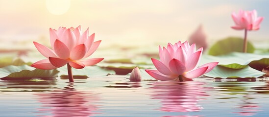 lotus flower pink nature blossom water background beautiful. Creative banner. Copyspace image