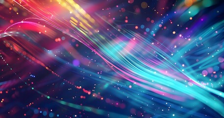 Aufkleber - Abstract digital background with colorful lines and dots on a dark blue background, data flow technology concept, big tech, futuristic web design banner vector illustration, AI generated, abstract art