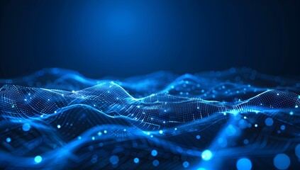Aufkleber - Abstract blue digital background with polygon mesh and dots for technology, science or futuristic concept
