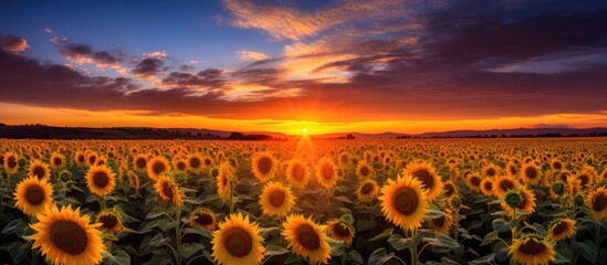 Poster - photo of sunflowers sunflower field at sunset. Creative banner. Copyspace image