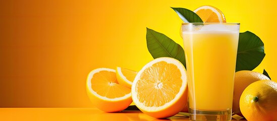 Aufkleber - Orange juice with a piece of lemon. Creative banner. Copyspace image