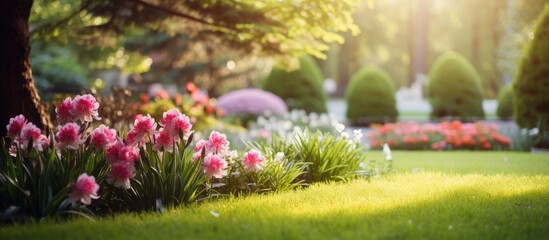Poster - fresh grass in the garden. Creative banner. Copyspace image