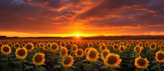 Poster - photo of sunflowers sunflower field at sunset. Creative banner. Copyspace image