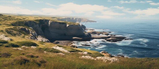 Wall Mural - Cliff side view of the ocean. Creative banner. Copyspace image