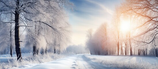 Sticker - Sunny winter path. Creative banner. Copyspace image