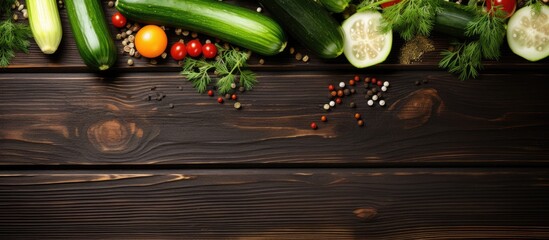 Poster - Raw zucchini and cucumbers with different seeds on the wooden background top view. Creative banner. Copyspace image