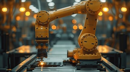 Poster - control welding robotic arm system for digital industry using software connected to internet network in intelligent factory industrial with monitoring system.illustration