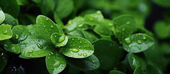 Poster - beautiful summer plant with raindrops on green leaves. Creative banner. Copyspace image