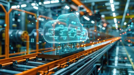 Poster - Industrial cloud computing hologram over machinery concept