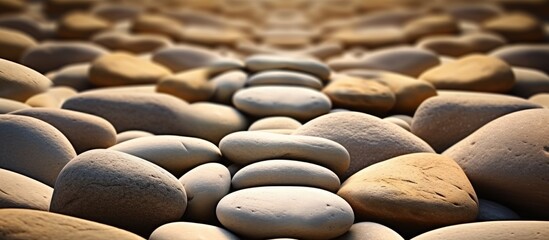 Poster - pattern background reflexology pathway using group of rounded stone. Creative banner. Copyspace image