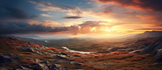 beautiful sunrise on the wild landscape. Creative banner. Copyspace image