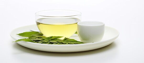 Aufkleber - Premium Tai Ping Hou Kui Green Tea on white background. Creative banner. Copyspace image