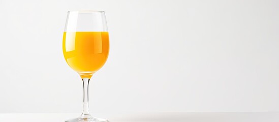 Poster - Orange juice in wine glass Isolated on white background. Creative banner. Copyspace image