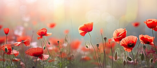 Poster - this photo is about wild poppies. Creative banner. Copyspace image