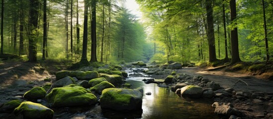 Aufkleber - travelling in forest nature park landscape. Creative banner. Copyspace image