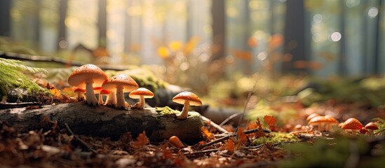 Wall Mural - autunm mushrooms in the forrest. Creative banner. Copyspace image