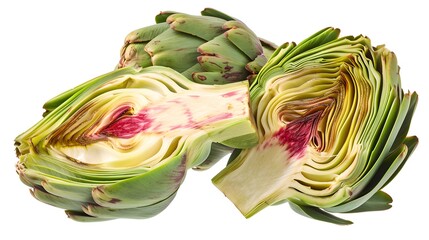 Wall Mural - Freshly Cut Artichokes Showing Inner Details. Ideal for culinary blogs, health articles, and recipes. Natural and organic food photography. AI
