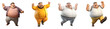 © Black Pig - Set of 3d cartoon cute happy smiling fat man standing dancing celebration successful, Full body isolated on white background, png