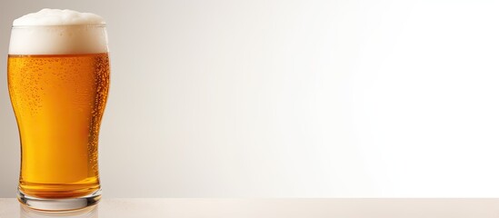 Poster - Hand holding a beer glass of light on white background Clipping path included. Creative banner. Copyspace image