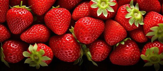 Poster - Organic red strawberries arrange on table. Creative banner. Copyspace image