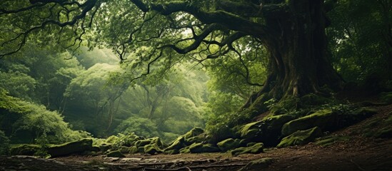 Poster - A old tree in the forest. Creative banner. Copyspace image