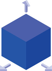 Poster - 3d isometric illustration of a vibrant blue cube with directional arrows