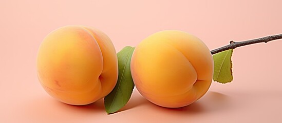 Poster - Two apricot fruit isolated on white background cutout. Creative banner. Copyspace image