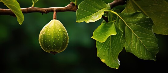Aufkleber - An unripe fig fruit on a tree. Creative banner. Copyspace image