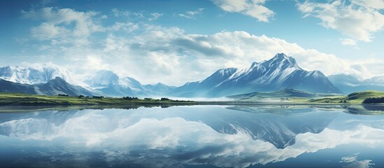 Sticker - Reflection of clouds on mountain landscape. Creative banner. Copyspace image