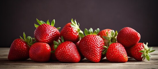 Sticker - Organic red strawberries arrange on table. Creative banner. Copyspace image