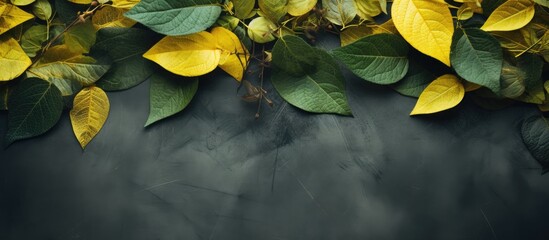 Poster - Decorative leaves mixed with yellow and green with a unique texture in summer are good for decoration. Creative banner. Copyspace image