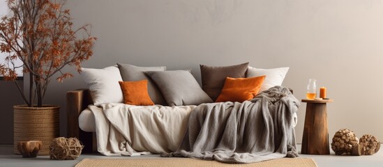 Aufkleber - Pillows interior design staging home decor sofa bed blanket. Creative banner. Copyspace image