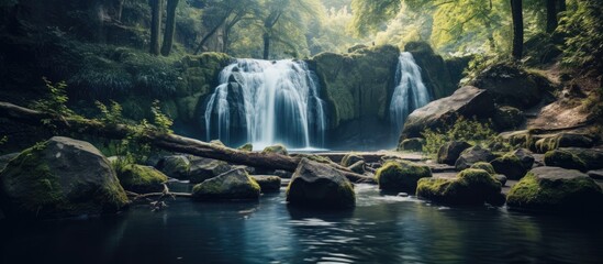 Aufkleber - Beautiful waterfall from the nature. Creative banner. Copyspace image