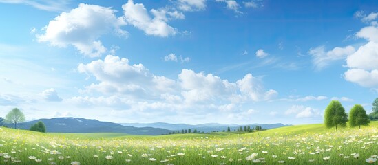 Wall Mural - meadow view from a road. creative banner. copyspace image