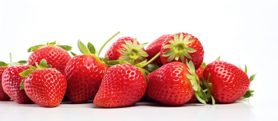 Leinwandbilder - Strawberry on white background Strawberry background Fresh summer berries. Creative banner. Copyspace image